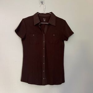 Brown 2000s/Y2k Fitted "Button" Up